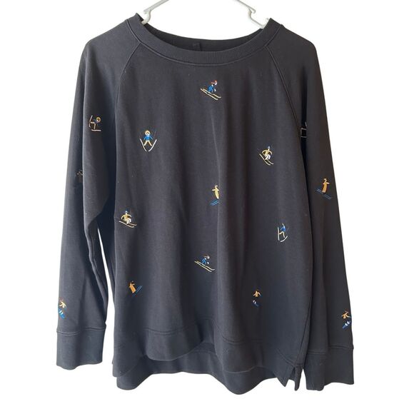 Lou & Grey Ski Embroidered Sweatshirt Sz M dark navy novelty holiday winter vaca - Picture 3 of 9